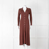 Sandro Brown Rib Knit Collared Dress with Gold Buttons