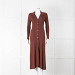 Sandro Brown Rib Knit Collared Dress with Gold Buttons