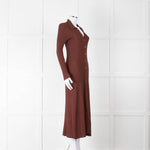 Sandro Brown Rib Knit Collared Dress with Gold Buttons