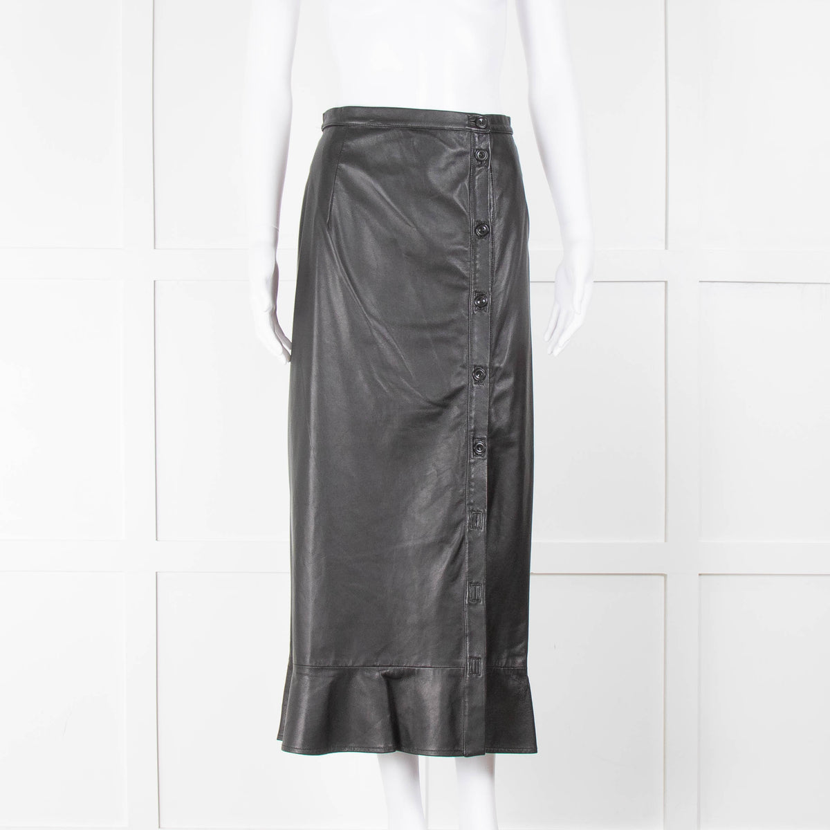 Ridley Black Leather Button Skirt