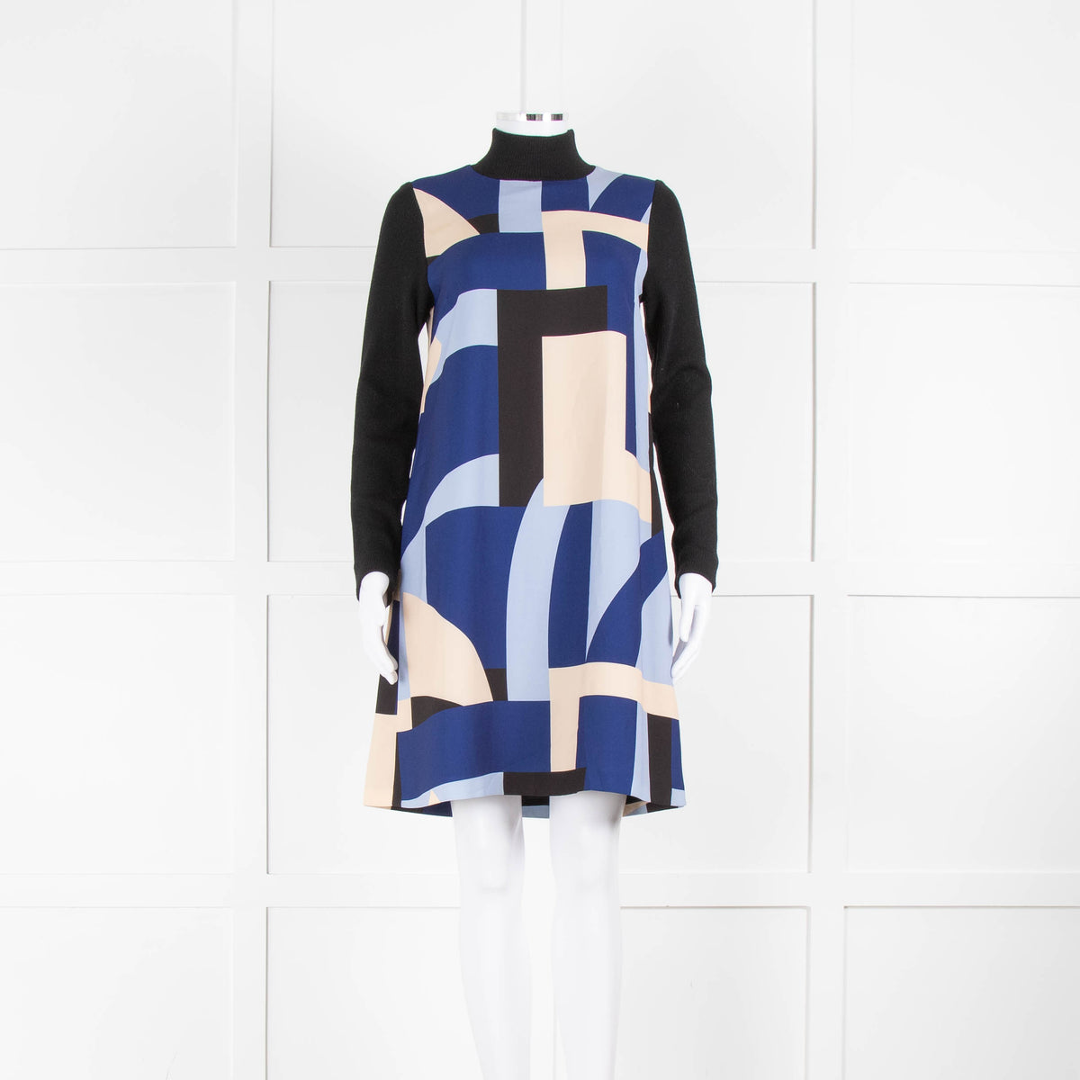 Marella Black Blue Beige Knit Sleeve Tunic Dress