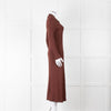 Sandro Brown Rib Knit Collared Dress with Gold Buttons