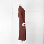 Sandro Brown Rib Knit Collared Dress with Gold Buttons