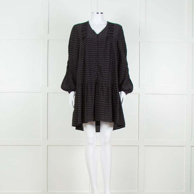 Anine Bing Black Textured Button Front Camilla Mini Dress