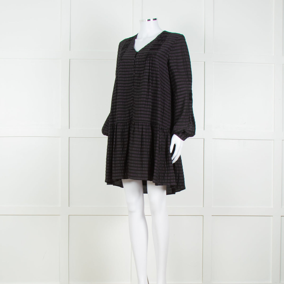 Anine Bing Black Textured Button Front Camilla Mini Dress