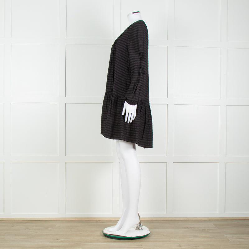 Anine Bing Black Textured Button Front Camilla Mini Dress