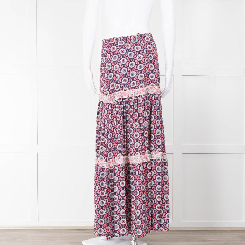 Ridley Purple Pink White Floral Maxi Skirt
