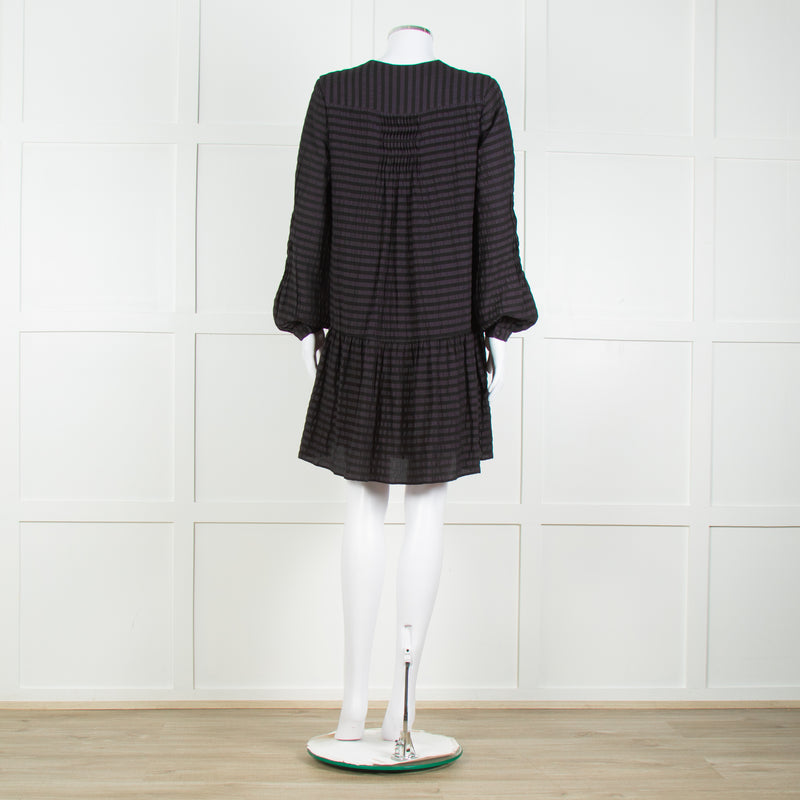 Anine Bing Black Textured Button Front Camilla Mini Dress