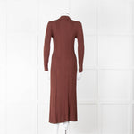 Sandro Brown Rib Knit Collared Dress with Gold Buttons