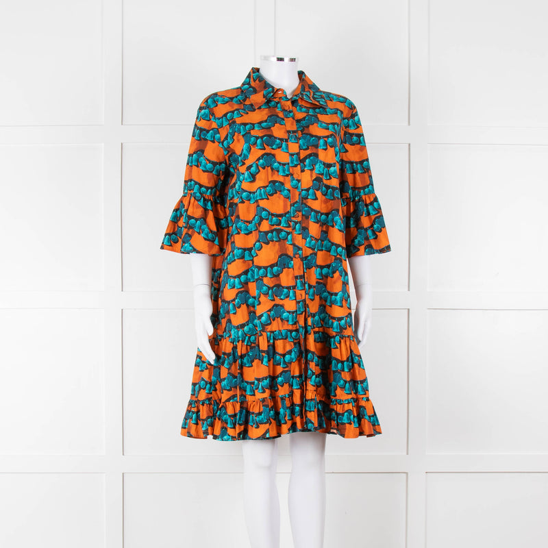 La Double J Orange Turquoise Cotton Oversized Short Dress