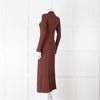 Sandro Brown Rib Knit Collared Dress with Gold Buttons