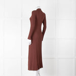 Sandro Brown Rib Knit Collared Dress with Gold Buttons