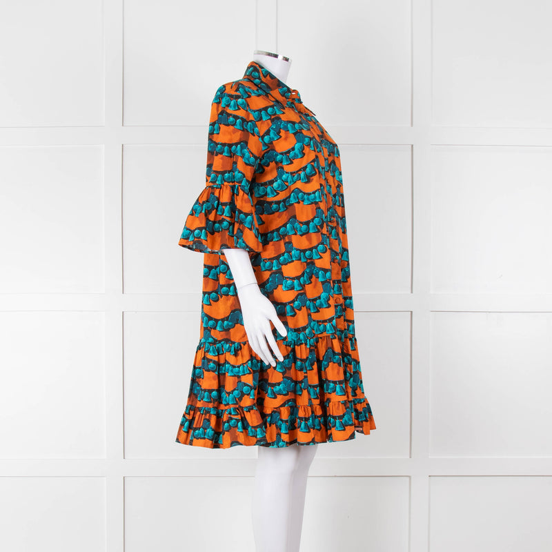 La Double J Orange Turquoise Cotton Oversized Short Dress