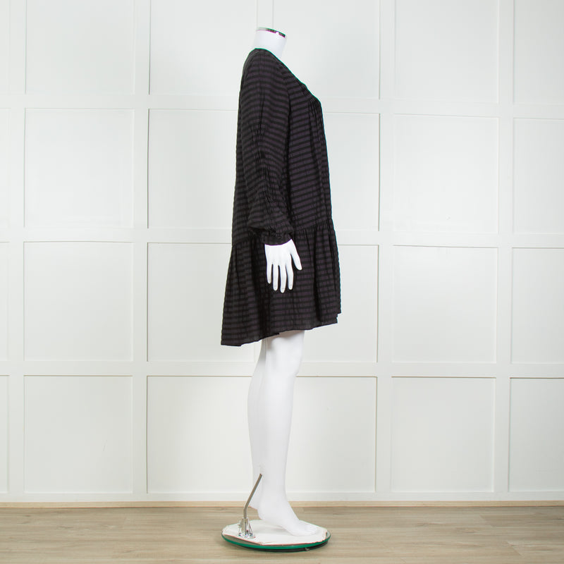 Anine Bing Black Textured Button Front Camilla Mini Dress