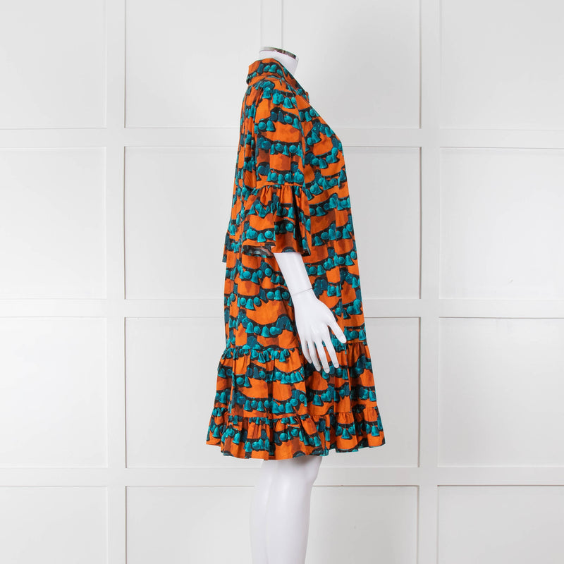 La Double J Orange Turquoise Cotton Oversized Short Dress