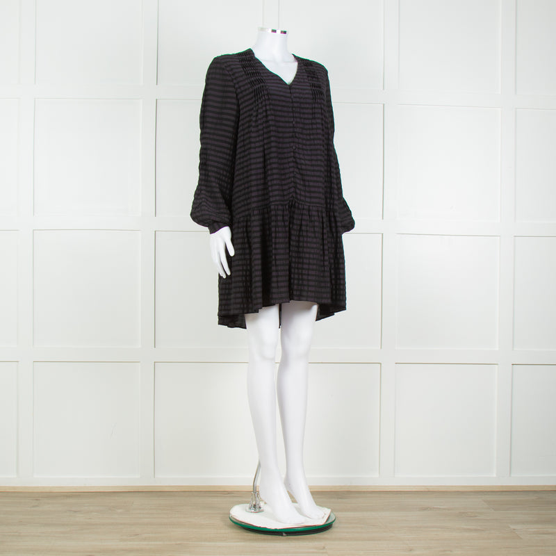 Anine Bing Black Textured Button Front Camilla Mini Dress