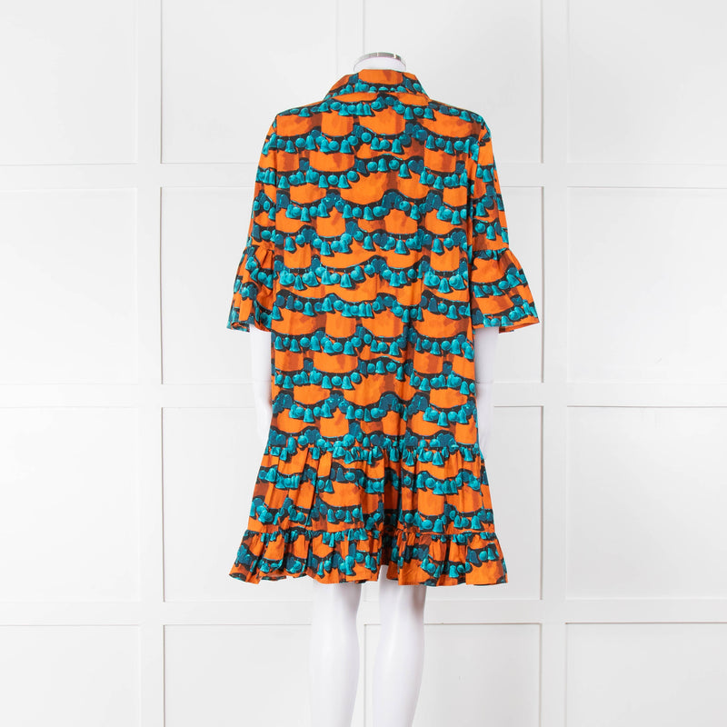 La Double J Orange Turquoise Cotton Oversized Short Dress