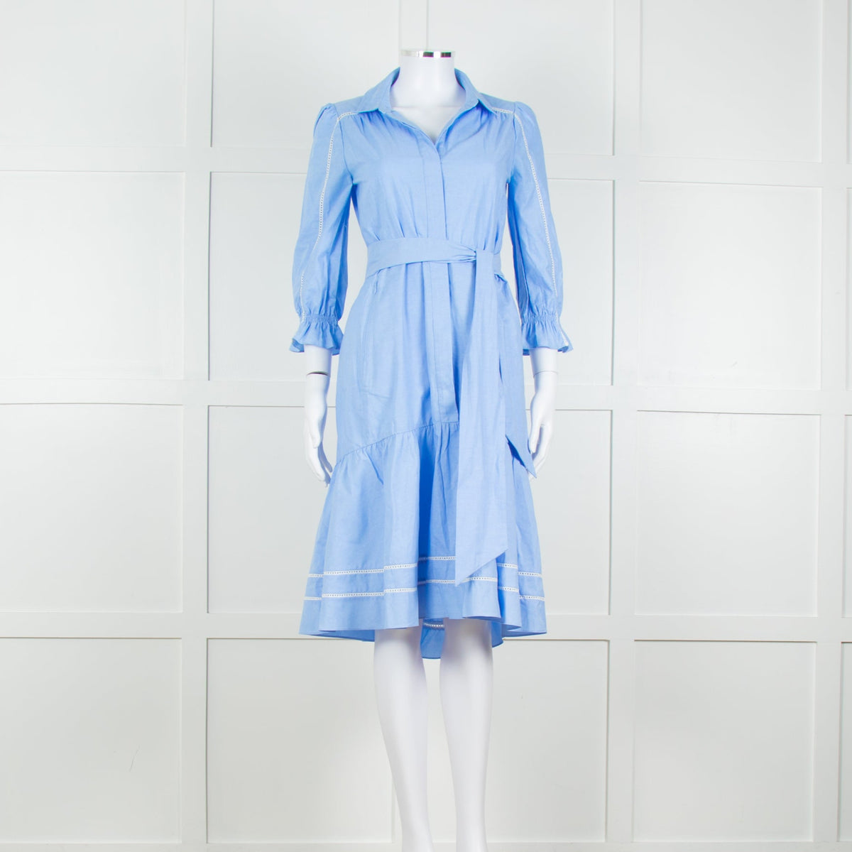 Me + Em Blue Cotton Buttoned Up Peplum Dress