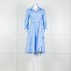 Me + Em Blue Cotton Buttoned Up Peplum Dress