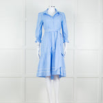 Me + Em Blue Cotton Buttoned Up Peplum Dress
