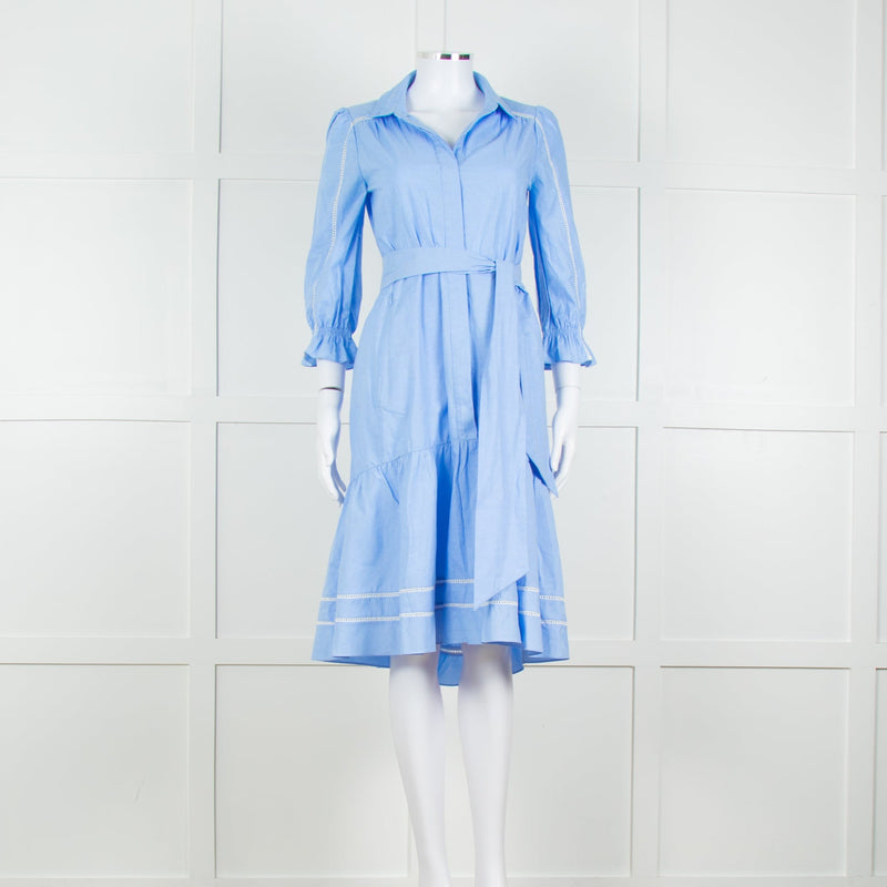 Me + Em Blue Cotton Buttoned Up Peplum Dress