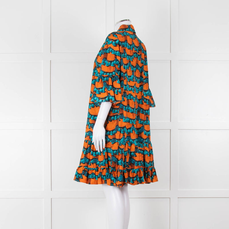 La Double J Orange Turquoise Cotton Oversized Short Dress