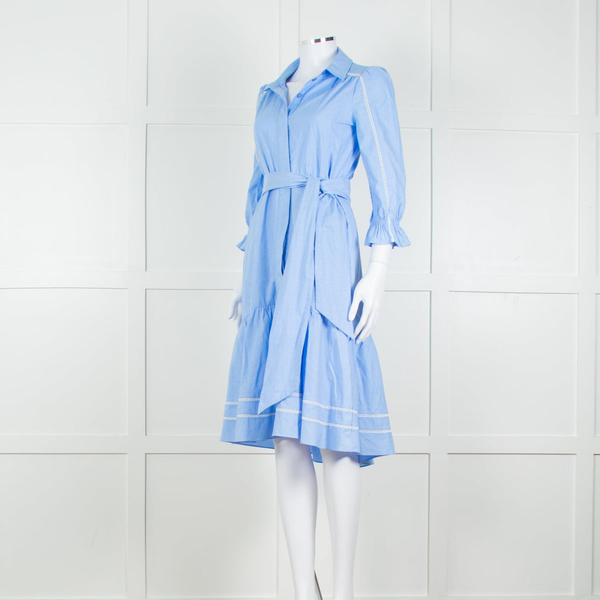 Me + Em Blue Cotton Buttoned Up Peplum Dress