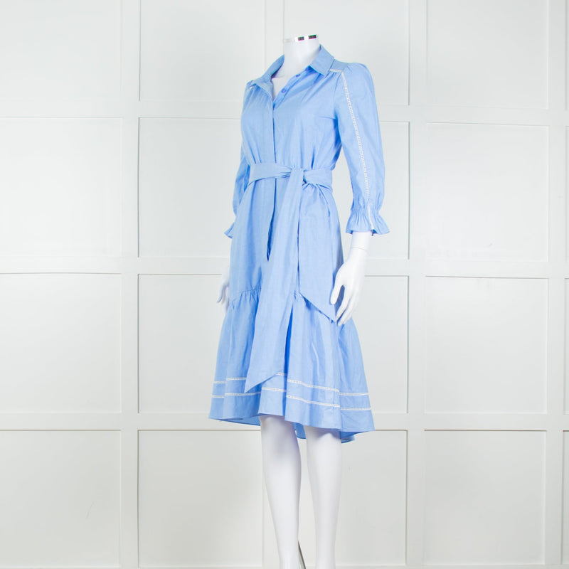 Me + Em Blue Cotton Buttoned Up Peplum Dress