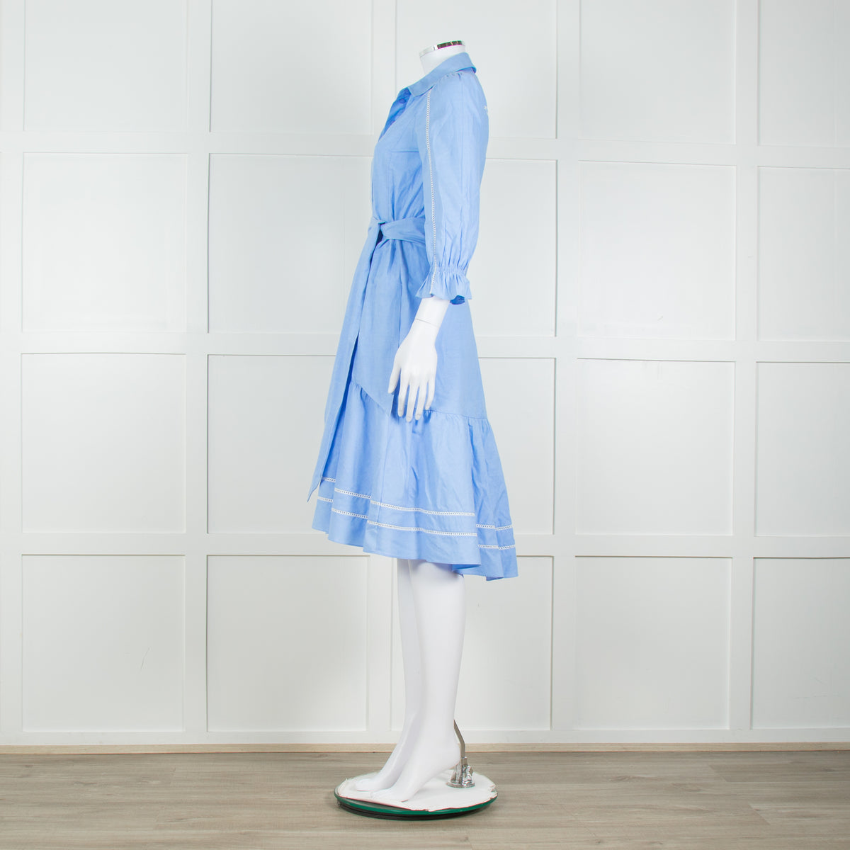Me + Em Blue Cotton Buttoned Up Peplum Dress