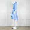 Me + Em Blue Cotton Buttoned Up Peplum Dress