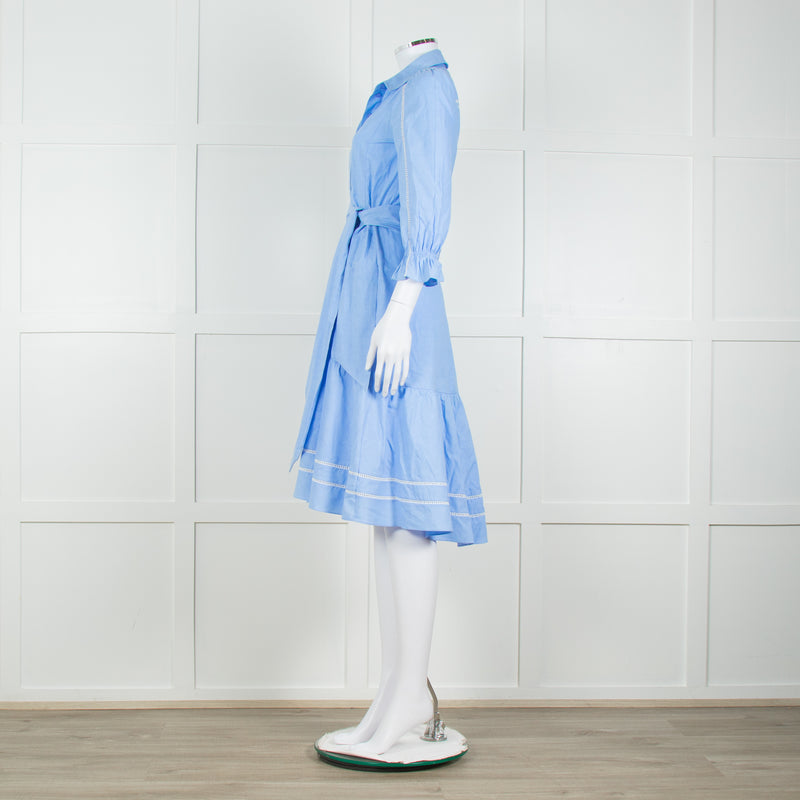 Me + Em Blue Cotton Buttoned Up Peplum Dress