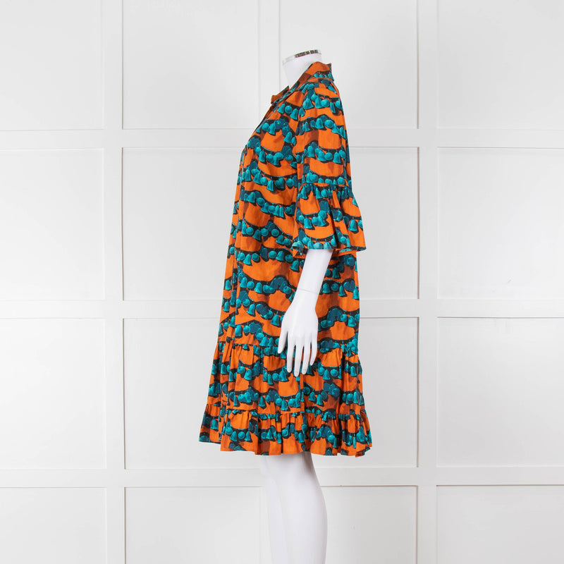 La Double J Orange Turquoise Cotton Oversized Short Dress