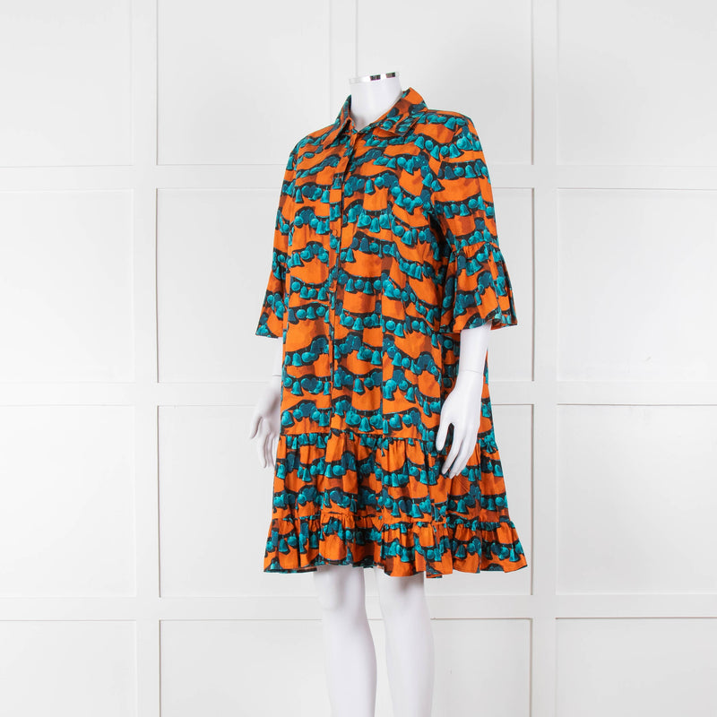 La Double J Orange Turquoise Cotton Oversized Short Dress