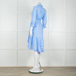 Me + Em Blue Cotton Buttoned Up Peplum Dress