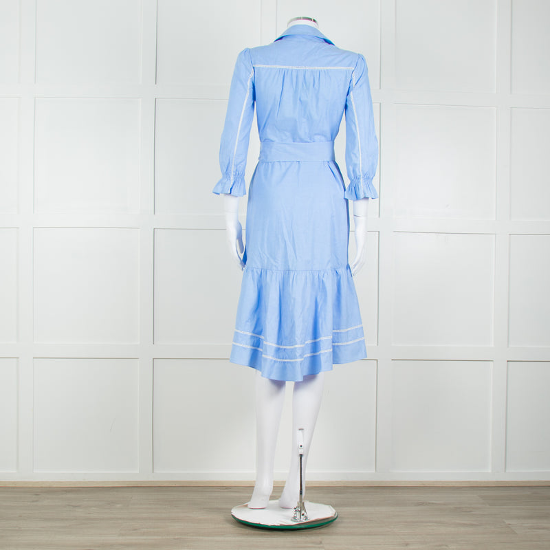 Me + Em Blue Cotton Buttoned Up Peplum Dress