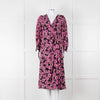 Kate Spade Black Pink Lurex Dot & Flower Print Midi Dress