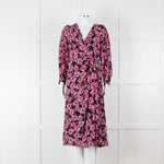 Kate Spade Black Pink Lurex Dot & Flower Print Midi Dress