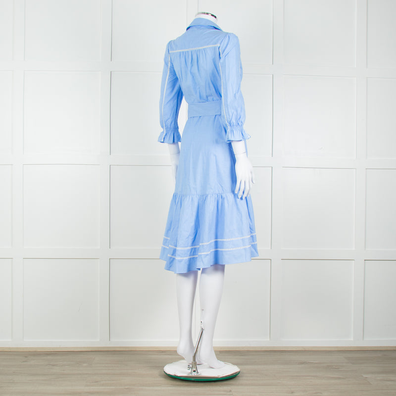 Me + Em Blue Cotton Buttoned Up Peplum Dress