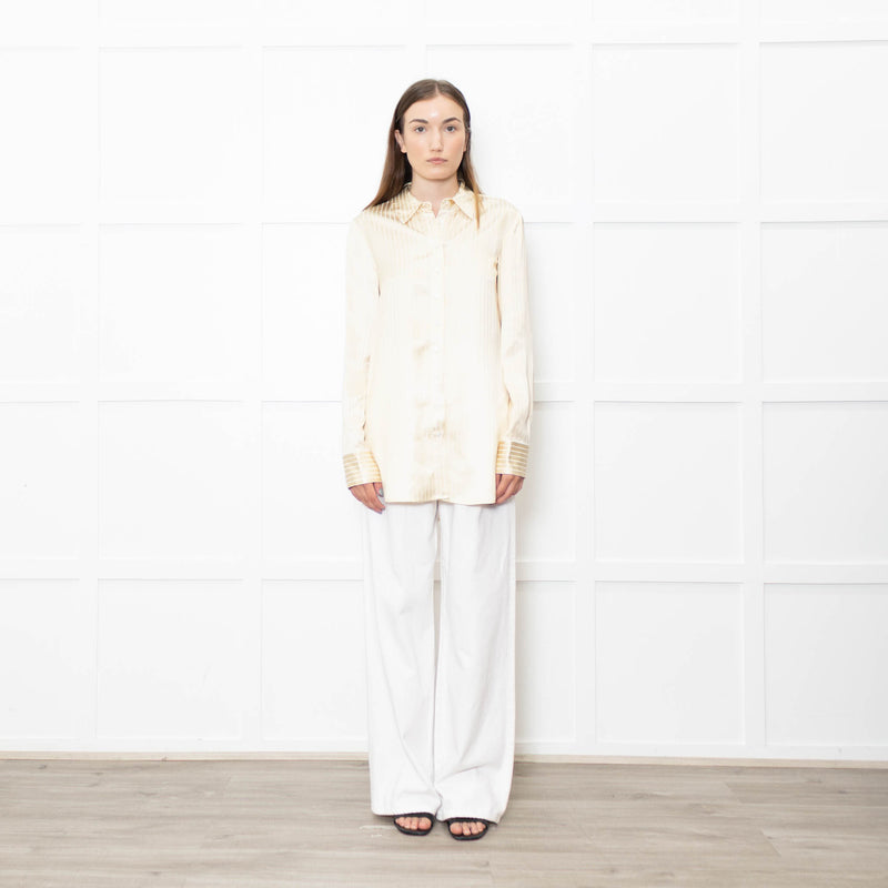 Staud Butter Yellow Striped Satin Shirt
