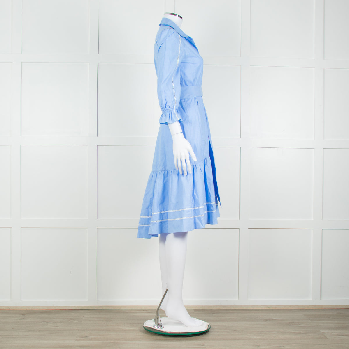 Me + Em Blue Cotton Buttoned Up Peplum Dress