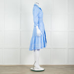 Me + Em Blue Cotton Buttoned Up Peplum Dress