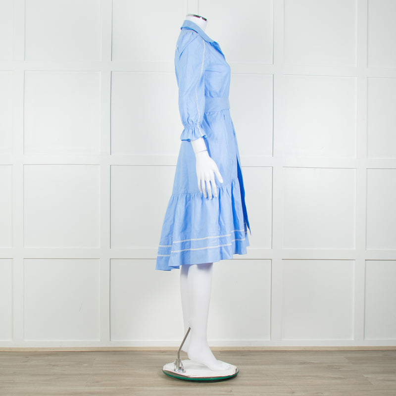 Me + Em Blue Cotton Buttoned Up Peplum Dress
