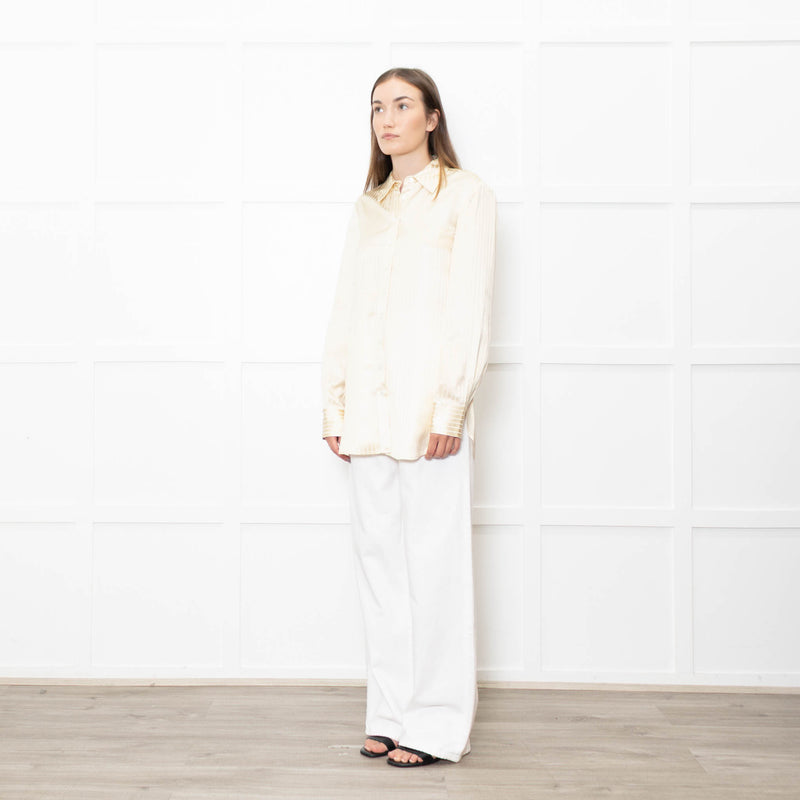 Staud Butter Yellow Striped Satin Shirt