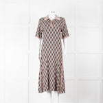 Kenzo Green and Pink Collared Knit Midi Dress