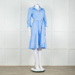 Me + Em Blue Cotton Buttoned Up Peplum Dress