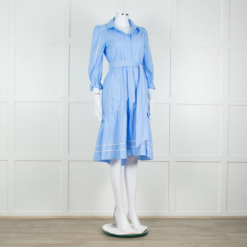 Me + Em Blue Cotton Buttoned Up Peplum Dress