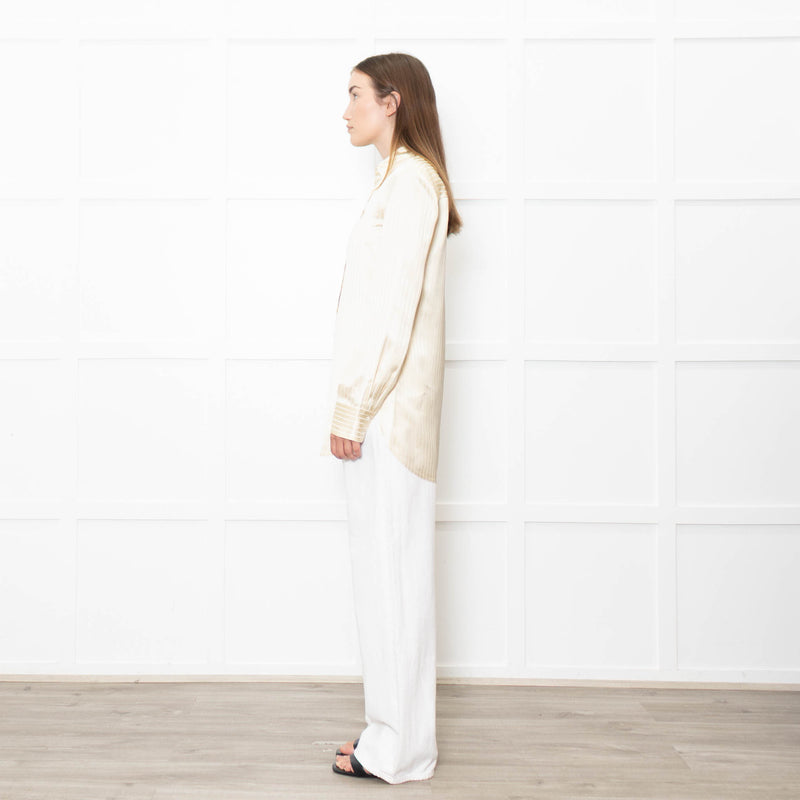 Staud Butter Yellow Striped Satin Shirt