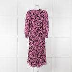 Kate Spade Black Pink Lurex Dot & Flower Print Midi Dress