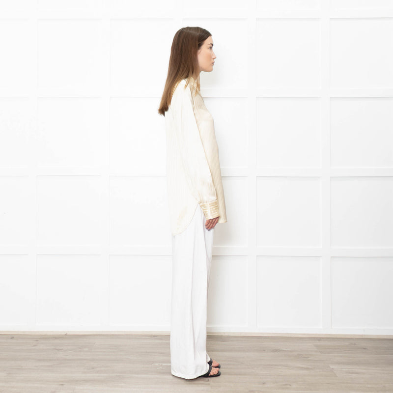 Staud Butter Yellow Striped Satin Shirt