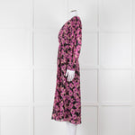 Kate Spade Black Pink Lurex Dot & Flower Print Midi Dress